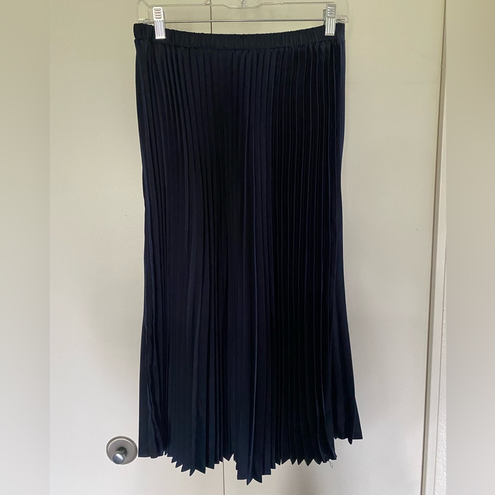 Navy Pleated Satin Maxi Skirt *NWT*